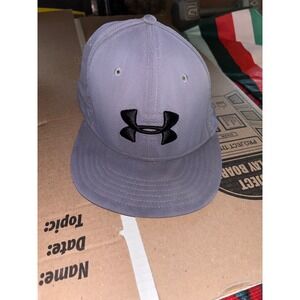 Under Armour Mens Gray HeatGear Flat Brim Stretch Fit Hat Large XL L/XL Logo Cap
